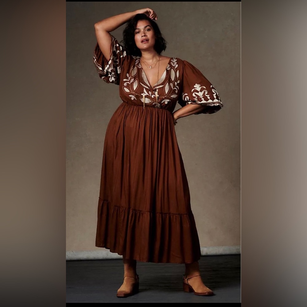 NEW Anthropologie - Let Me Be embroidered open back  maxi dress